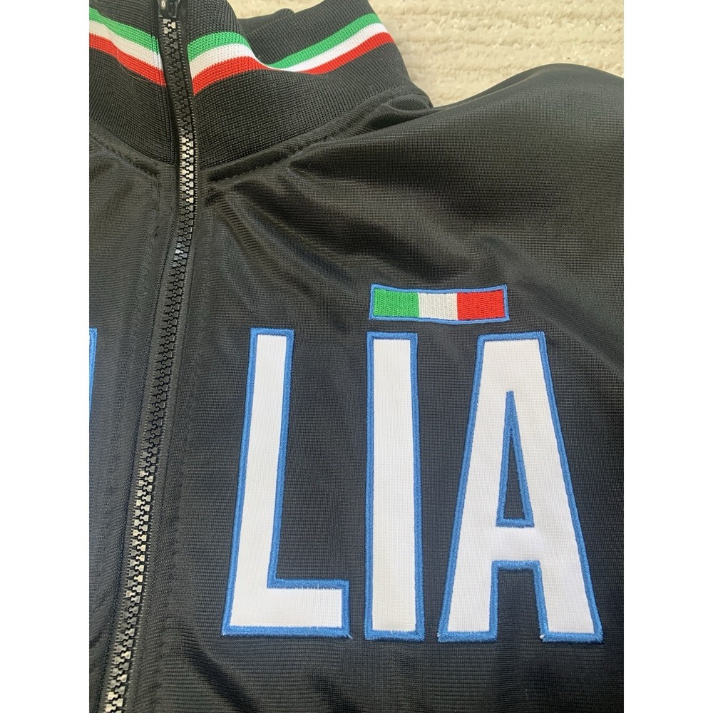 Italia Mens L Black Soccer Track Jacket Italy Crest Full Zip Warm Up NWOT Retro - Picture 3 of 13